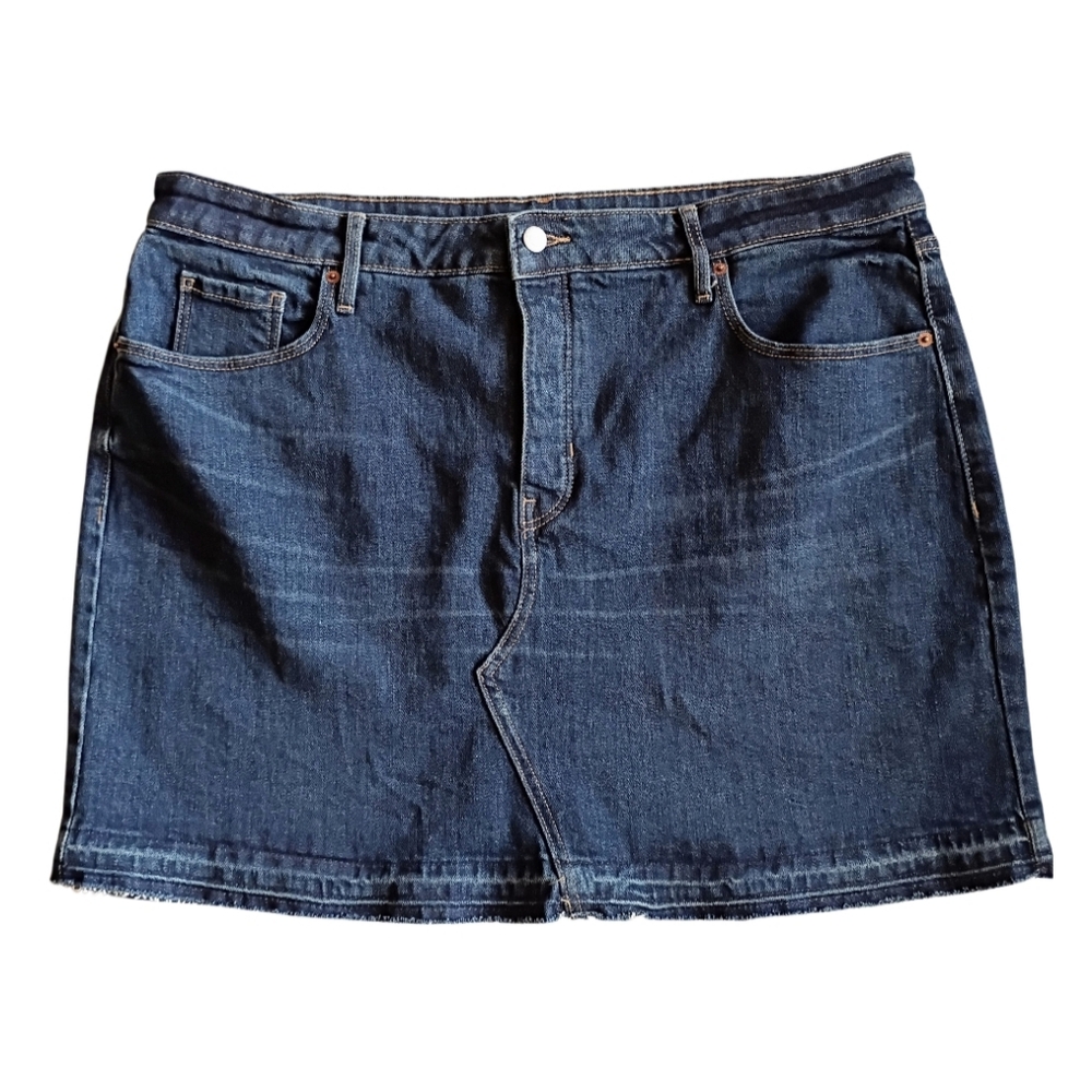 OLD NAVY Women's Denim Skirt Blue High-Rise Stretch Mini Frayed Plus Sz 18